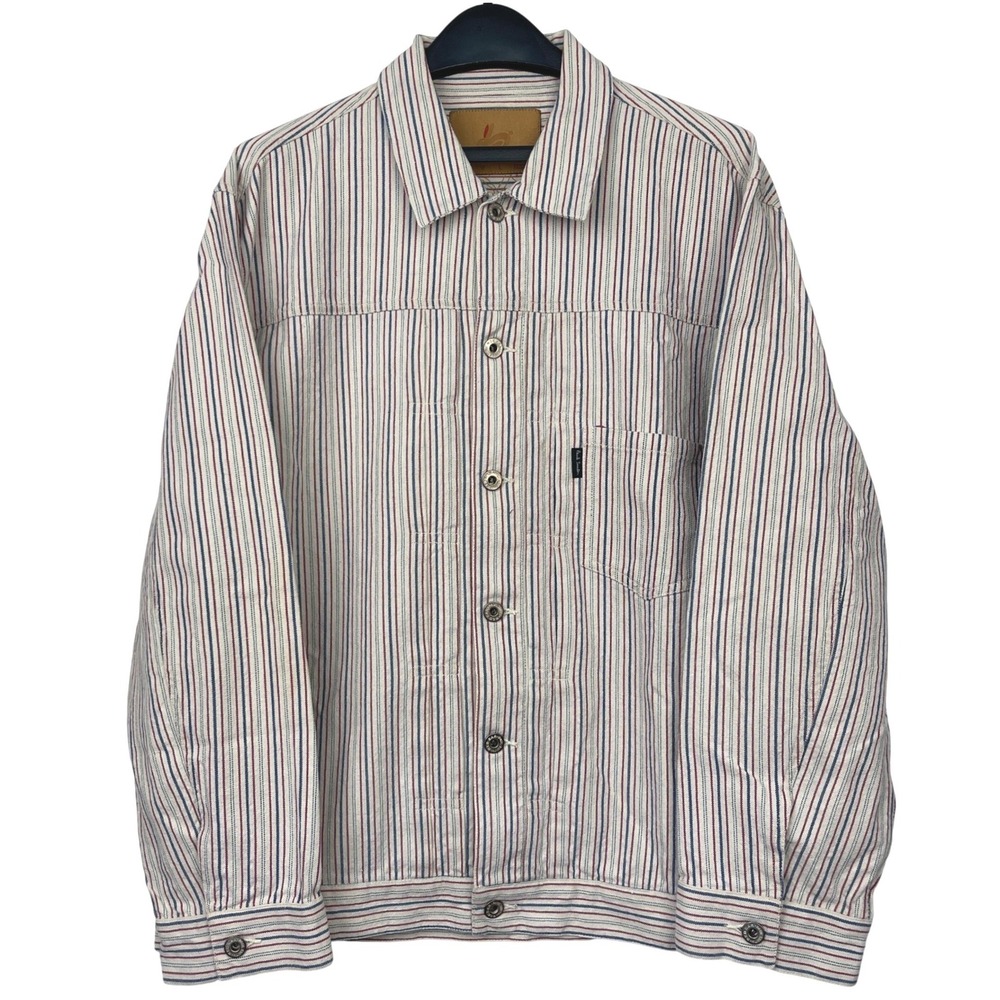 Paul Smith RED EAR Denim Trucker Jacket Mens L Cotton White Red Blue Striped
